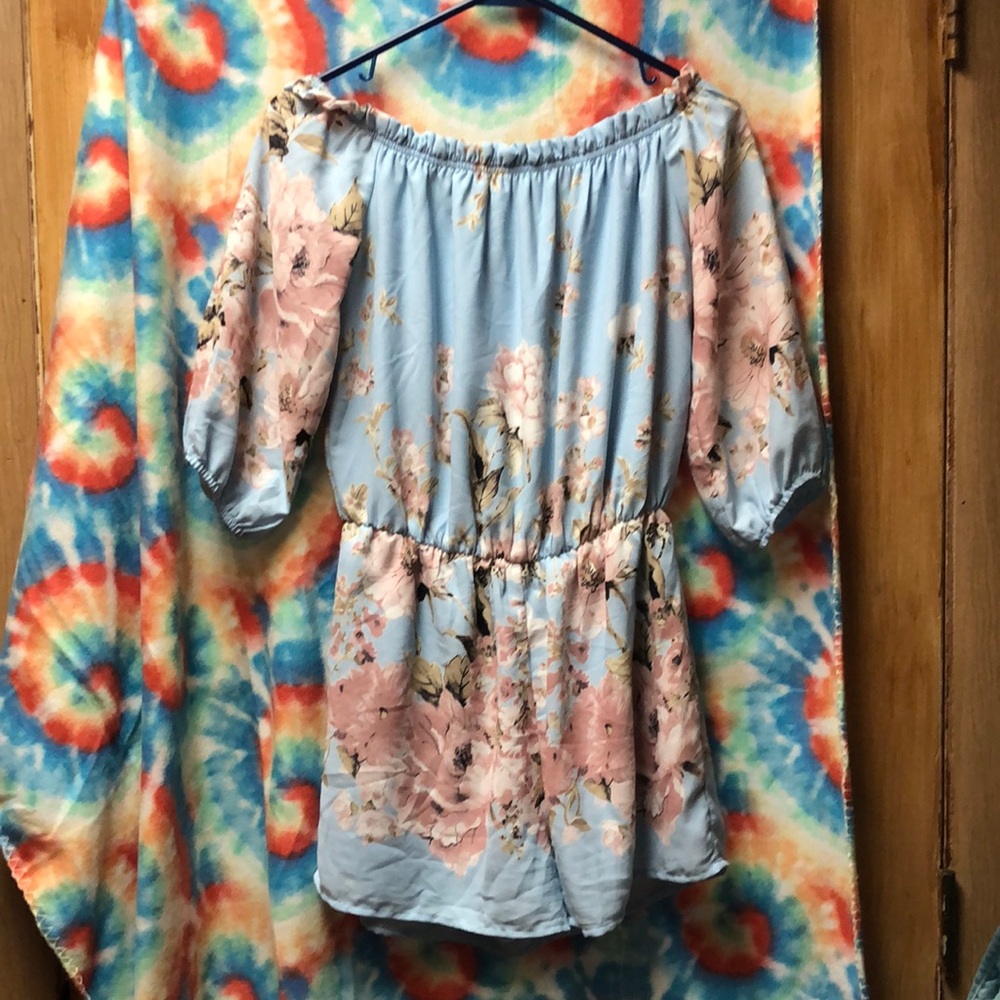 Pink Owl Off the Shoulder Romper